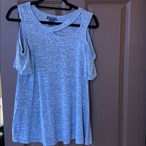 Grey tee lightly worn.